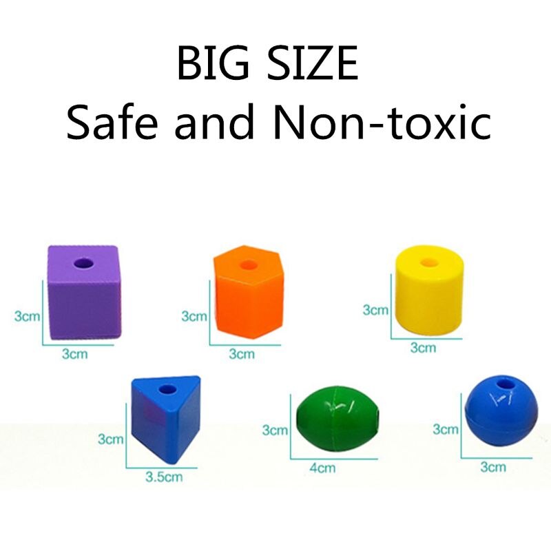 Preschool Large Lacing Beads for Kids - 50 Stringing Beads with 4 Strings