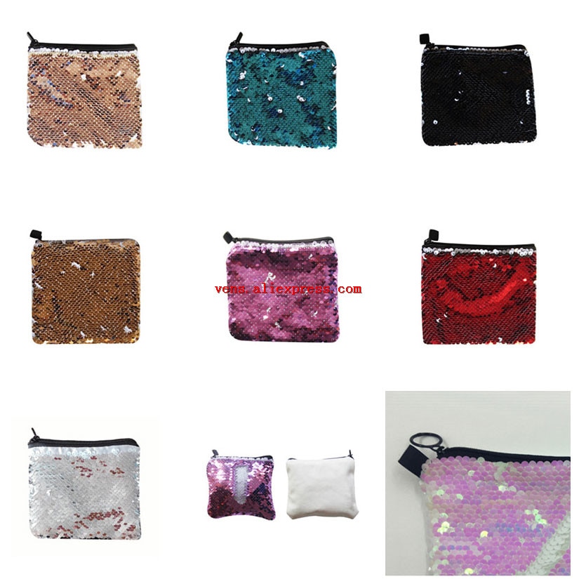 Sublimación en blanco lentejuelas monederos bolsas de transferencia monedero con impresión diy consumibles 20 unids/lote estilo 14,5*12,5 cm
