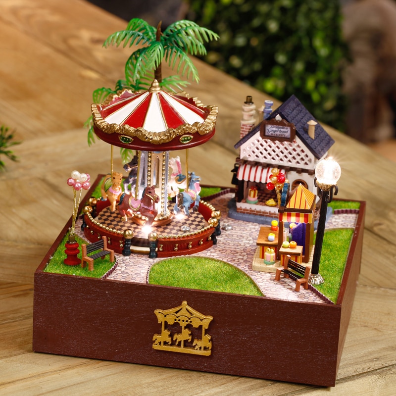 Boîte à musique style carrousel DIY | Boîte à musique en bois pour bonheur et soleil, jouet éducatif fait à la main européen, décoration de la maison, pour enfants
