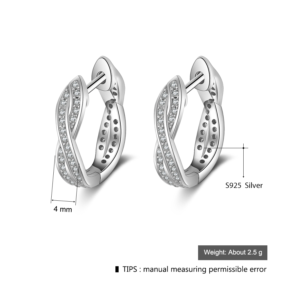 Classic Real 925 Sterling Silver Hoop Earrings Cubic Zirconia Twisted Earrings for Women Silver 925 Fine Jewelry (Lam Hub Fong)