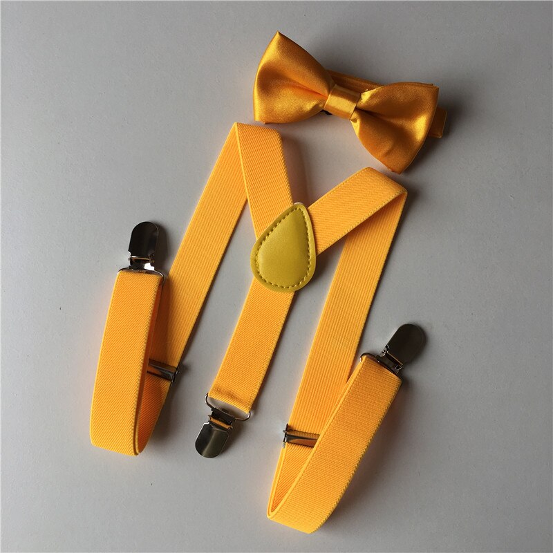 Kids Elastic Suspenders Bow Tie set Matching Tuxedo Suit Unisex Boy Girl Bowtie Wedding Costume Adjustable Y-Back Brace Belt: Yellow