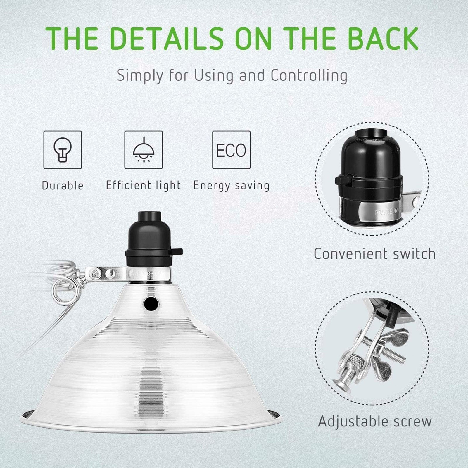 Lampe à pince avec réflecteur en aluminium de 8.5 pouces, lampe de croissance pour Garage, récipient en verre Pet, lampes chauffantes pour photographie, travail,