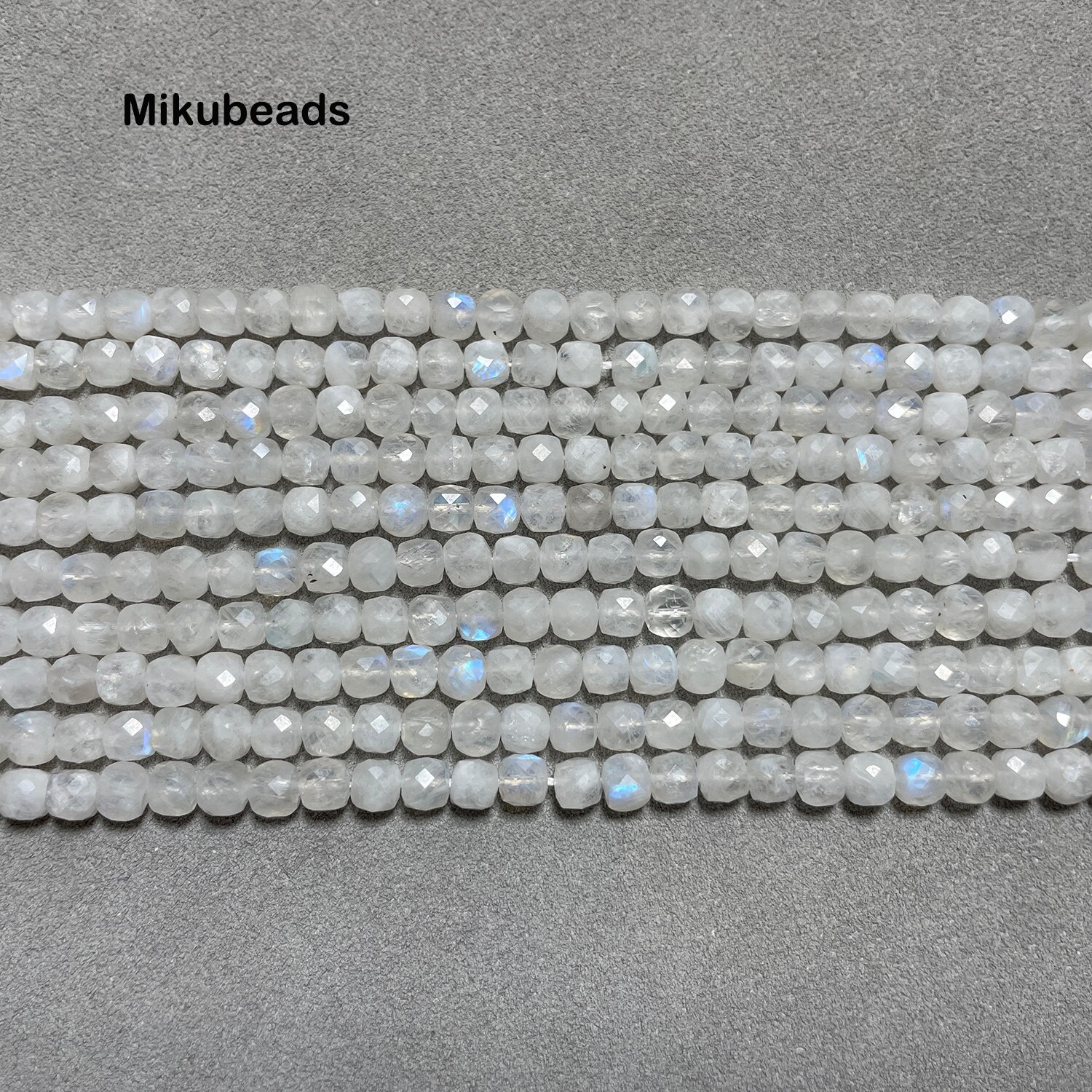 Natuurlijke 4.5Mm Een + Regenboog Maansteen Facet Cube Losse Kralen Voor Sieraden Maken Diy Steen Ketting Strand Mikubeads