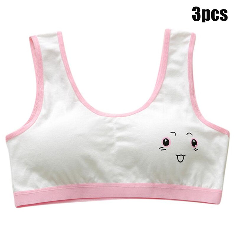 3pcs Cute Cartoon Girl Bra Soft Cotton Teenage Casual Training Bra for Students Teenager BM88: Pink