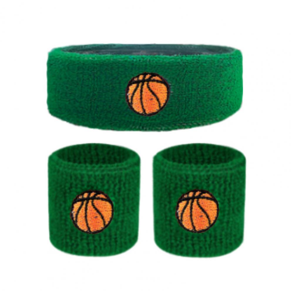 1 set barn sportpannband stretchigt svettabsorberande pojkar flickor stickat basket volleyboll handledsskydd svettband: Grön