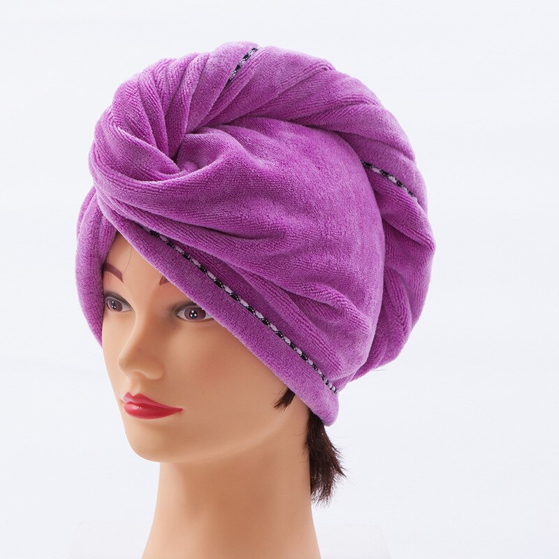 Toallas de secado rápido de 25x69Cm, gorros de microfibra para el pelo, gorro de ducha, turbante suave, absorbente, Toalla de baño, suministros de baño: Morado