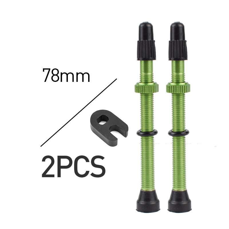 2Pc Fiets 48/60/78Mm Presta Ventiel Voor Racefiets Mtb Fiets Tubeless Banden Messing Kern legering Stem Kit Fiets Accessoires: 2pc 78mm Green