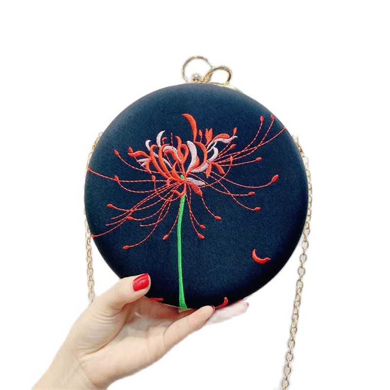 Avondtasje voor dames, clutch met kristallen bloemenborduursel en gouden ketting, leren tas voor diner en feest,  mn1405 stuks