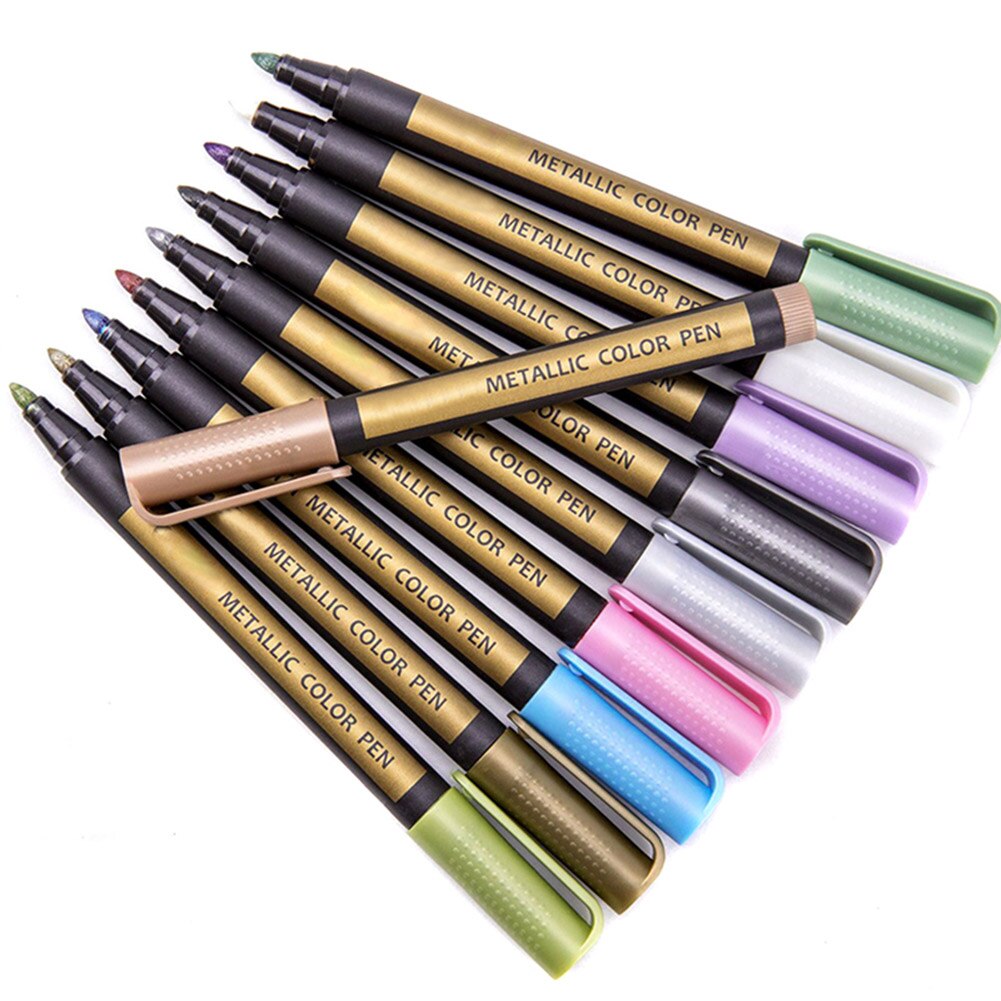 10pcs Metallic Paint Marker Pens for Rock Painting Ceramic Glass Wood Fabric Scrapbook Journals Photo Albums Card DTT88: Default Title