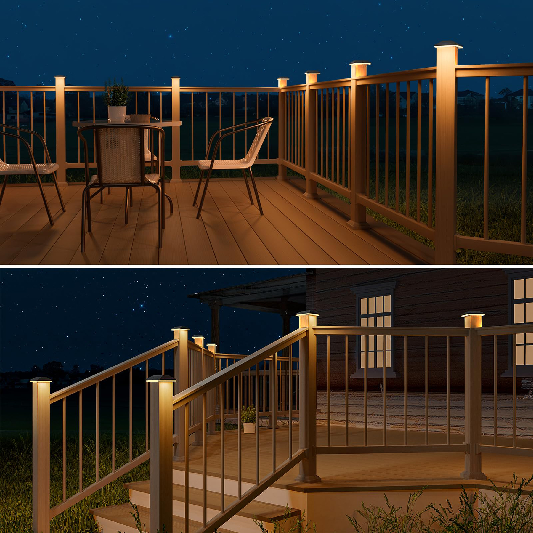 Post Lights Outdoor Waterproof 2pack,Deck Cap Light for 4x4 Wooden/Vinyl,Black Solar Fence Post Cap Light for Garden/Patio/Porch