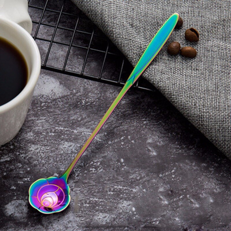16 Types Stainless Steel Spoon With Long Handle Ice Spoon Coffee Spoon Flowers Heart Shape Dessert Spoon Kitchen Gadget: 8