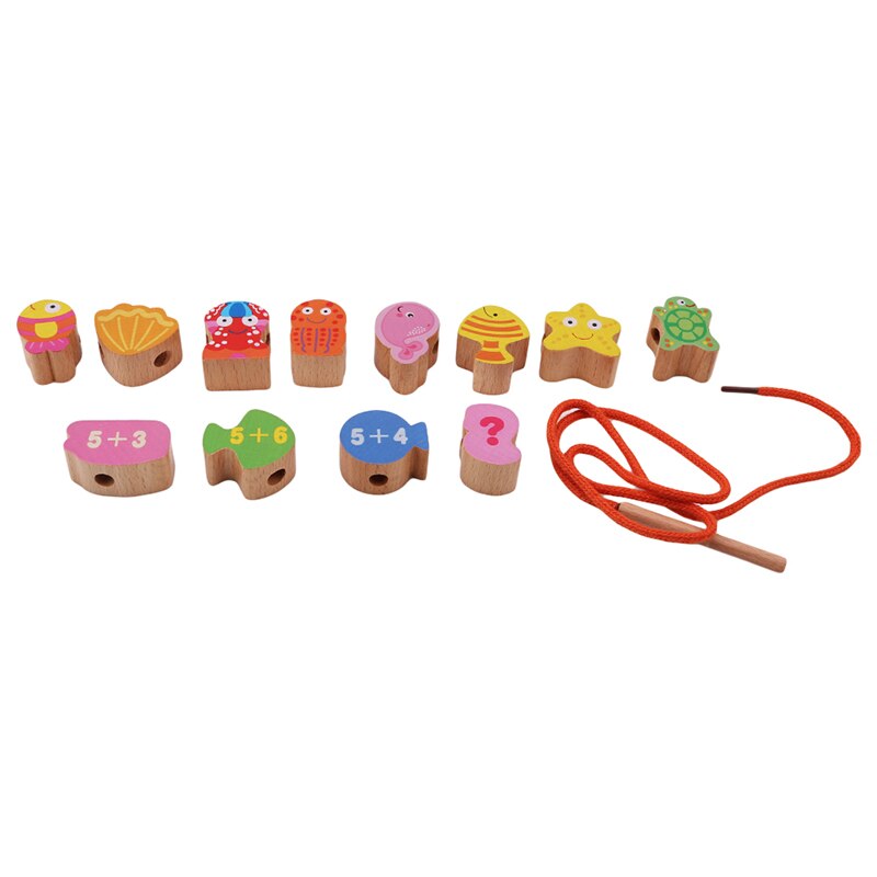 Lacing & Stringing Wooden Beads Sea pink girls with String Packaged with Metal Box | Preschool Fine Motor Skills Toys