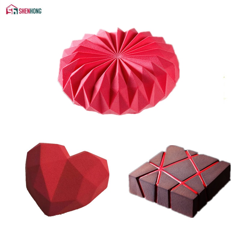 Shenhong 3 Stks/set Origami Diamant Rooster Blok Siliconen Cakevorm Voor Bakken Mousse Chocolade Spons Mallen Pannen Cake Decorating