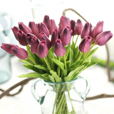 10 Stks/partij Tulp Kunstbloemen Zijden Bloem Boeket Woondecoratie: plum