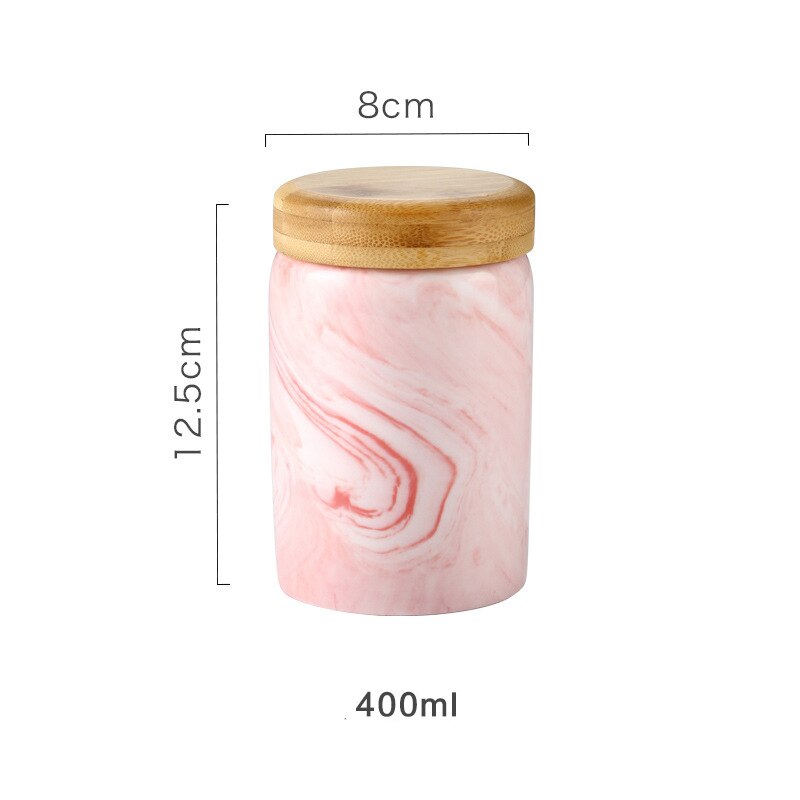 Nordic Creatieve Gemarmerd Keuken Keramische Verzegelde Potten Diverse Granen Koffie Thee Snoep Moer Opslag Kruiden Pot met Deksel: Pink 400ml