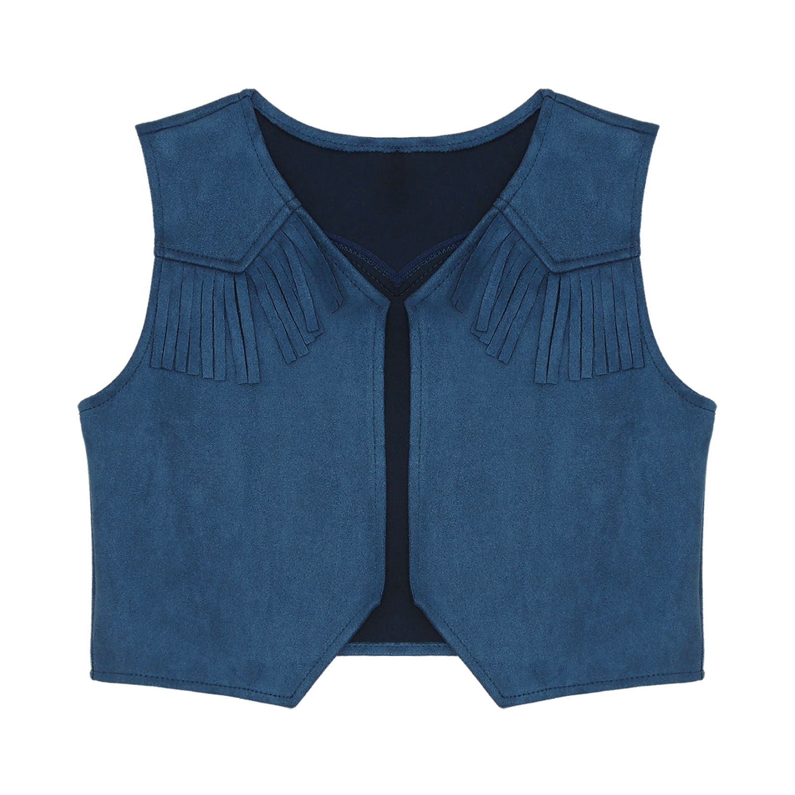 Western Cowboy Vest Waistcoat for Kids Halloween Cosplay Western Cowboy Cowgirl Dress Up Fringe Suede Leather Tops Costume: XXL / Blue
