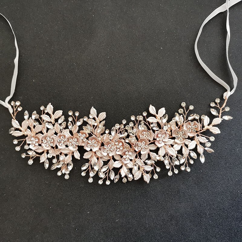 Slbridal handgemaakte oostenrijkse kristal bruids haarspeldjes haarspeldjes haarspeldjes bruidsmeisjes sieradensets: Roségouden hoofdband