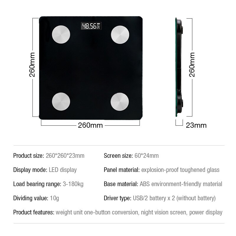 Digital Body Scale Smart BMI Electronic Bathroom Floor Scale With LED Bluetooth Balance Body Fat Indicators Analyer Weight Scale