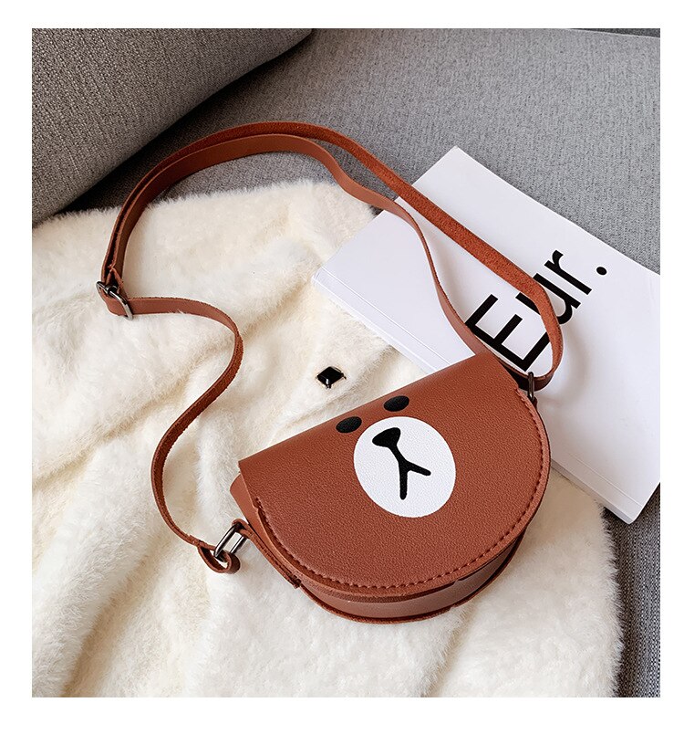 Cartoon Regenboog Kinderen Mini Crossbody Bag Pu Leer Baby Kids Smile Bloem Portemonnee Leuke Jongens Meisjes Accessoires Tas: bear