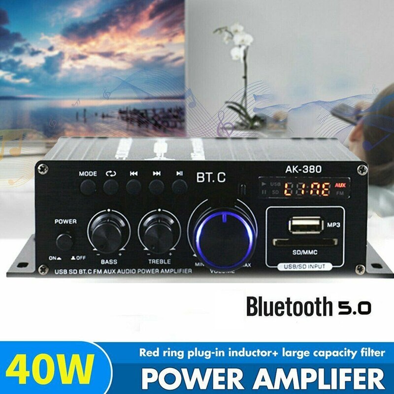 40Wx2 Bluetooth 5.0 Hifi Power Amplifiers for Home Car Audio 12V Digital Sound Amplifier Music Player Fm Radio Ak380