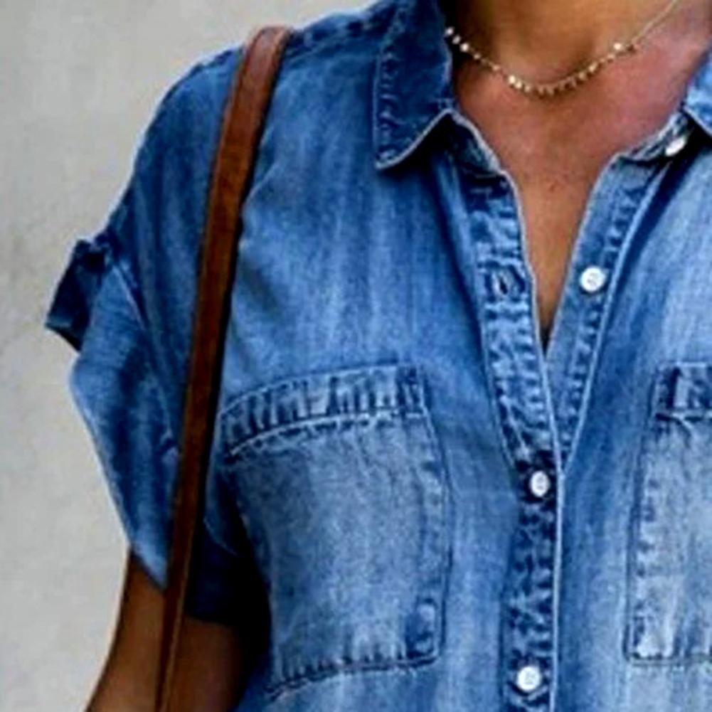 Plus Size Denim Jurk Vrouwen Korte Mouwen Zakken Single-Breasted Onregelmatige Zoom Knielange Losse Jurk Lente Zomer jurken