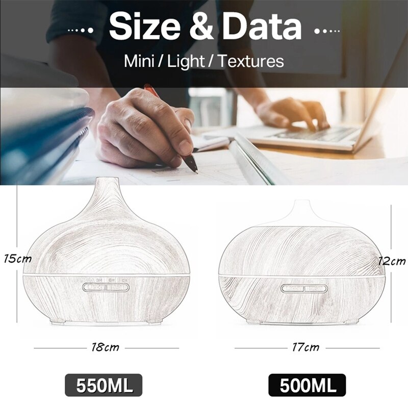 Aroma Essential Oil Diffuser Air Humidifier Wood Grain Remote Control With 7 Color LED Light EU Plug