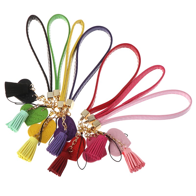 1pc Love Heart Tassel Hand Wrist Lanyard Phone Straps Camera USB Flash Drives String Keychains