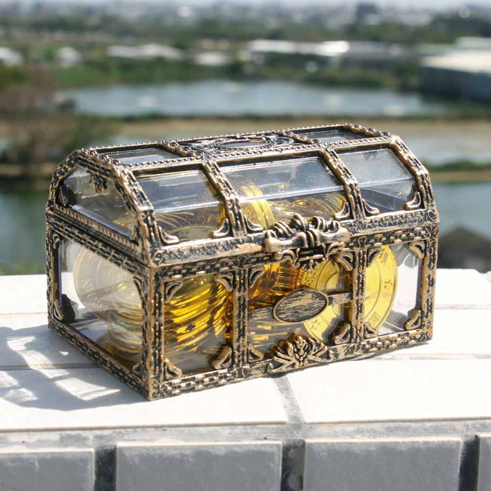 1pcs Newest Pirate Treasure chest Plastic Container gold Box Kids Toys For Children Pirate Crystal Gem Treasure Box Toy Figures