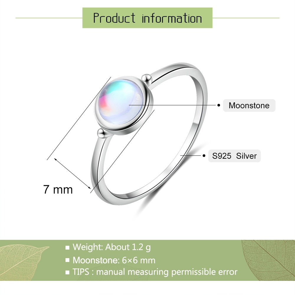 925 Sterling Zilveren Ronde Maansteen Ring Minimalistische Dunne Vrouwen Engagement Ring Wedding Band Zilver 925 Sieraden (Lam Hub Fong)