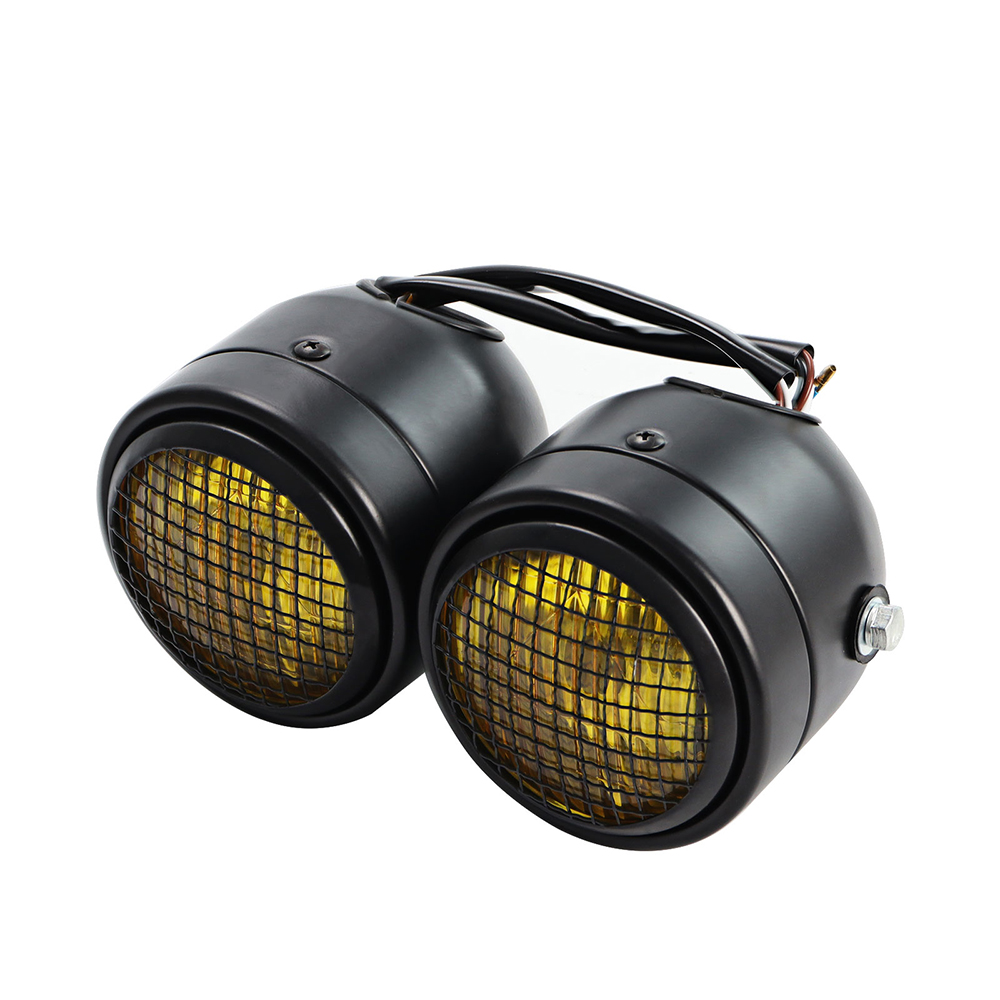 Moto anteriore doppio doppio faro doppio faro luce con griglia a rete per universale Harley bar corridore elicottero Bobber personalizzato: bianca