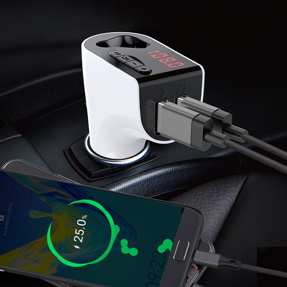 Trustdii bluetooth in-ear earphone car adapter usb fast car charger fm transmitter modulator  mp3 player usb 3.1a quick charge