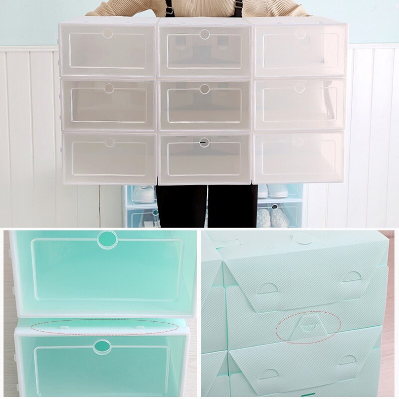 1Pcs Transparante Plastic Schoenendoos Thuis Schoen Boot Box Stapelbaar Opvouwbare Organizer Container Multifunctionele Home Storage