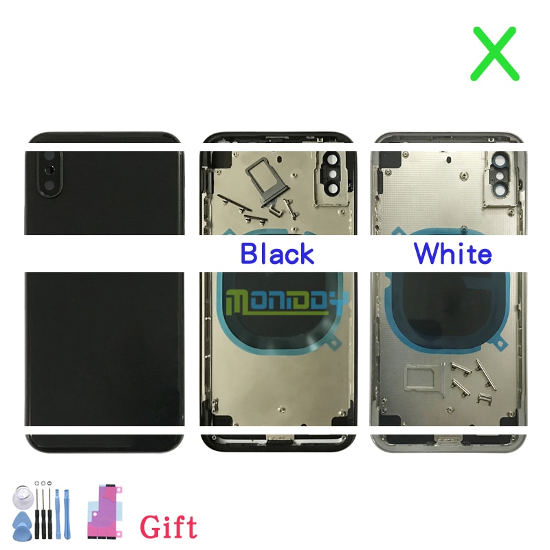 Aaa de alta qualidade para o iphone x/xs/xs max habitação capa bateria porta traseira chassis quadro com capa traseira vidro + bateria adesivo