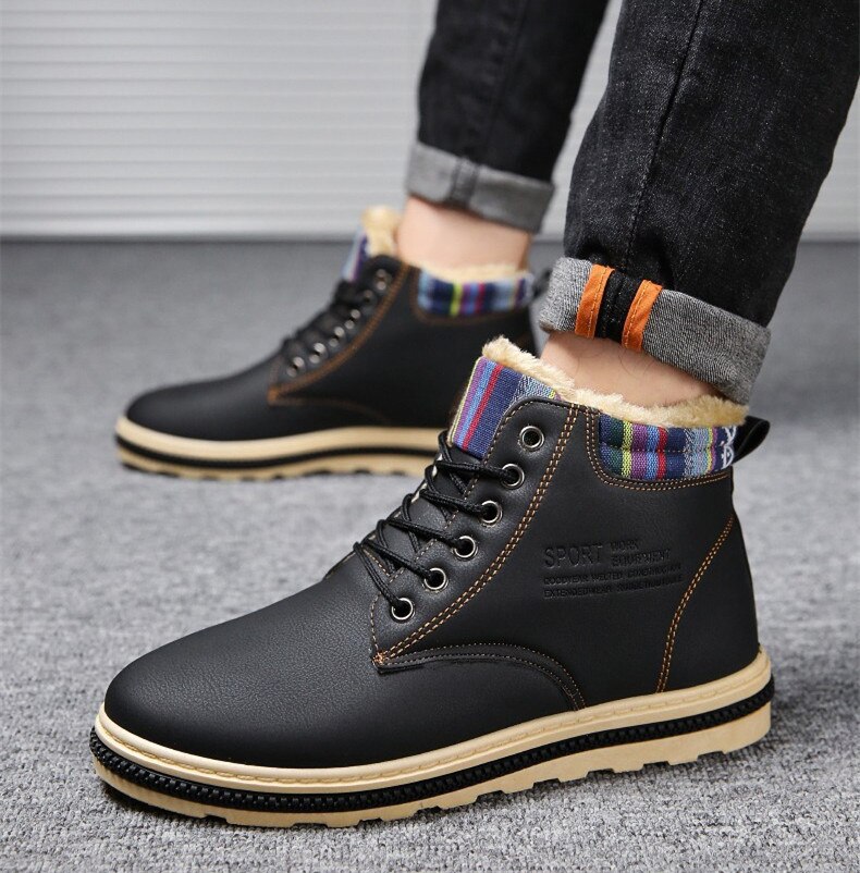 Super Warm Heren Winter Pu Lederen Enkellaars – LovingPrices