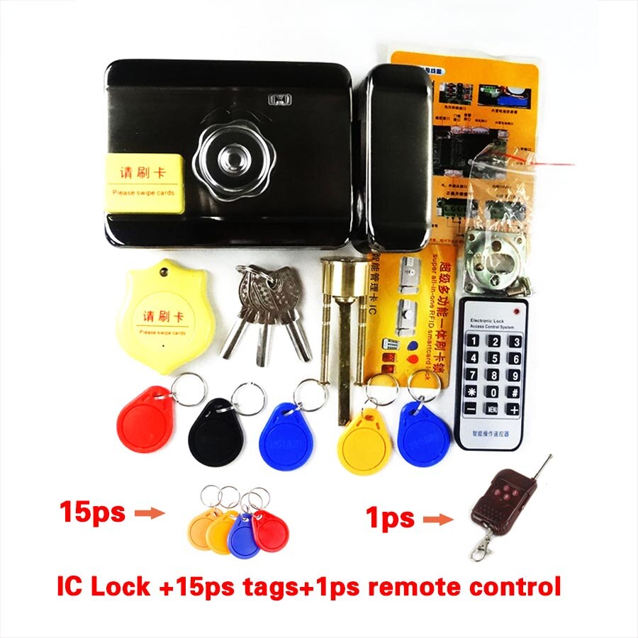 Newest IC/ID Electronic door gate lock integrated RFID card electronic door lock reading&rotating open +access card remote: S IC kit 6