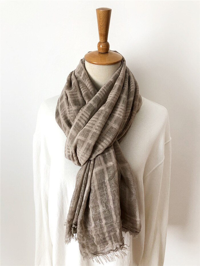Écharpe d'hiver unisexe japonaise, longue couleur unie en coton et lin, écharpe châle à rayures pour femmes: color 7