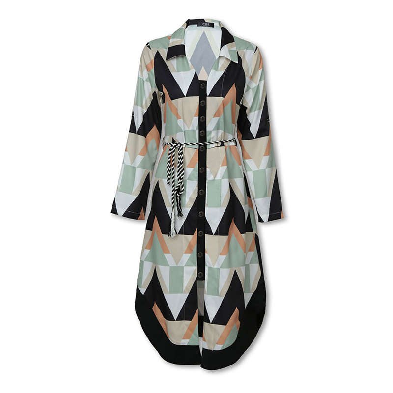 Robe chemise mi-longue à manches longues et col en v pour femme, ample, imprimée ondulée, pour les , printemps et été