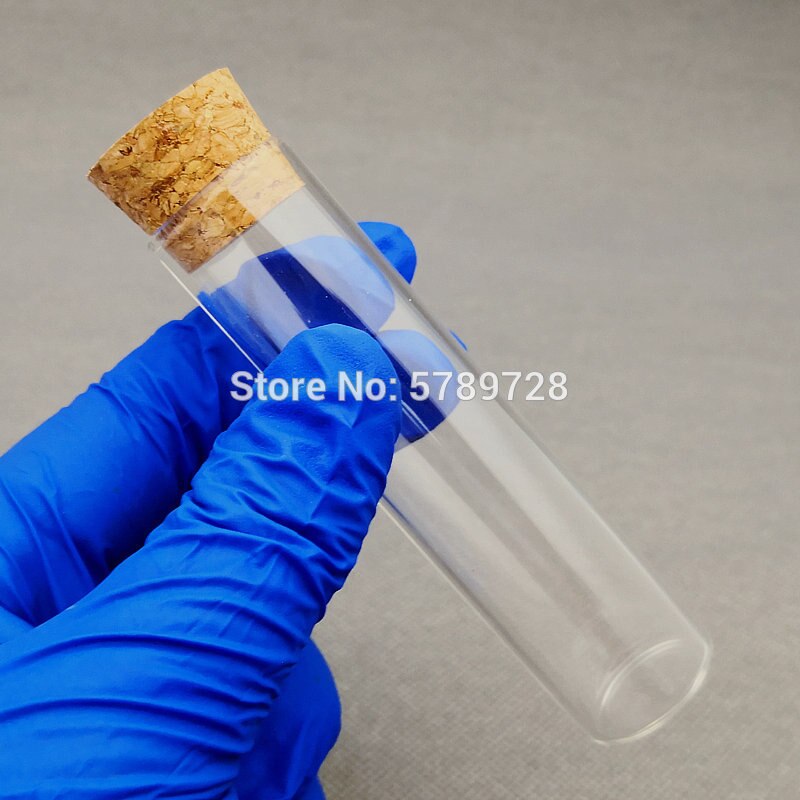 Tubo de ensayo de fondo plano de vidrio transparente con tapón de corcho, recipiente de reacción de laboratorio con boca plana de vidrio grueso, 25x100mm, 30 unids/lote