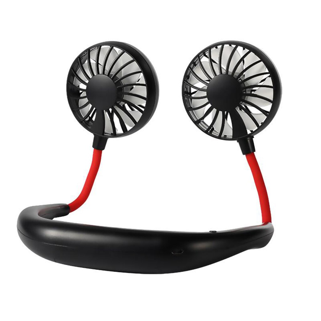 Draagbare Usb Dubbele Hoofd Koelventilator 3-Speed Stille Reizen Sport Mini Hals Fan: Black