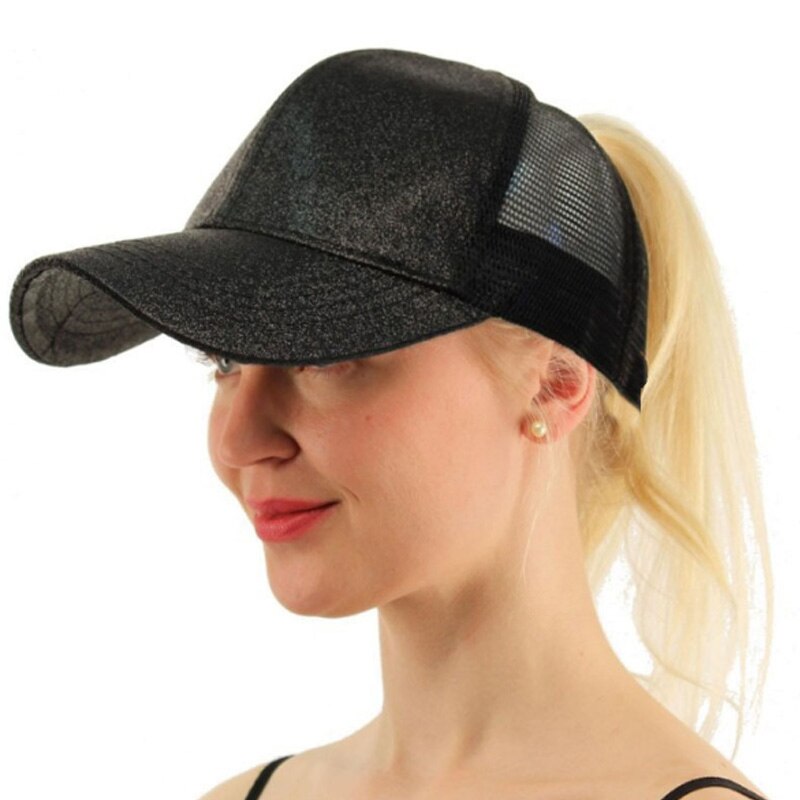 Kvinder glitter hestehale baseball kasket far hat mesh trucker kasketter rodet bolle sommer hat kvindelige snapback justerbare hip hop hatte: 05