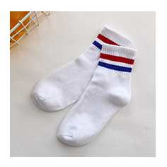 5 par sportssokker kvinder mænd sjov søde skolepiger bomuld løse stribede sokker farverige kvinder sox harajuku retro: Hvid-rød