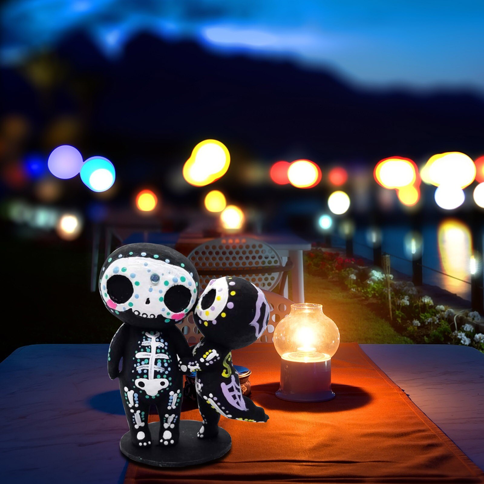 Ambachten Hars Suiker Schedel Paar Standbeeld Leuke Standbeeld Schedel Hars Bloem Levering Beeldjes Miniaturen Vriendje Vriendin