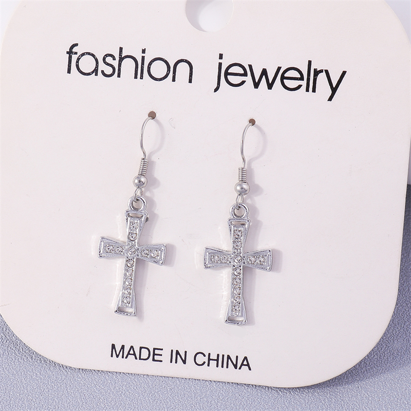 Nuevos pendientes colgantes de Cruz negra para mujer, pendientes de gancho colgantes de Cruz de Metal gótico, accesorios de joyería de para niñas: Color dorado