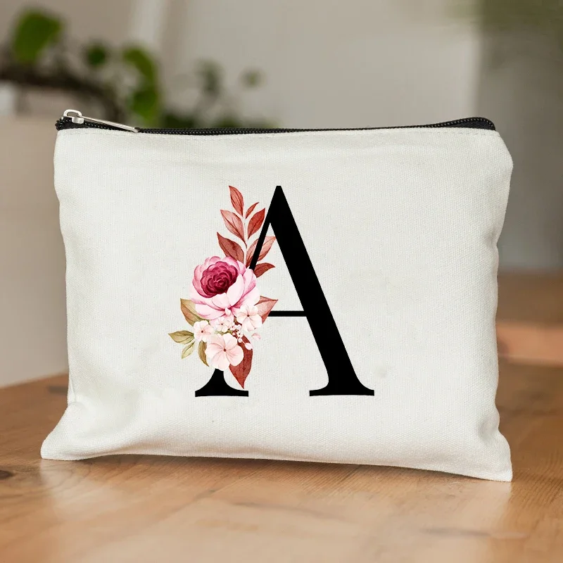 26-Buchstaben-Blumen-machen-hoch-Tasche, bedruckt, Brautjungfer, Hochzeitsgeschenk, Abschlussfeier, Lehrertag, , Aufbewahrungstasche, Reise-Parfüm-Seitentasche