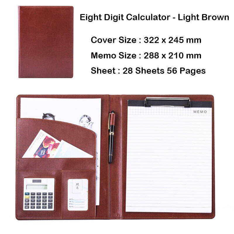Document Bestandsmap Zakken A4 Pu Lederen Rekenmachine Multifunctionele Kantoorbenodigdheden Organizer Manager Pads Aktetas Padfolio: B  light brown