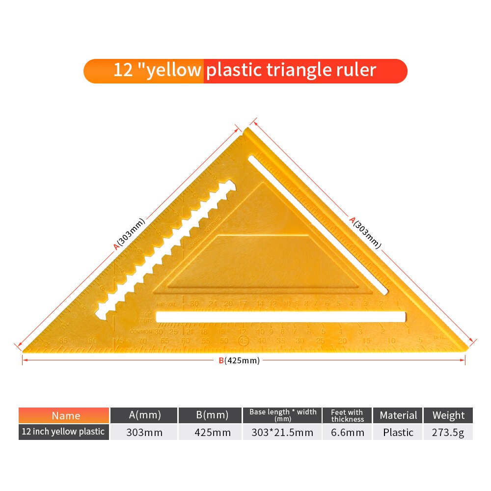 7/12inch Triangle Angle Protractor Aluminum Alloy Speed Square Measuring Ruler Carpenter Measuring Tools: 12inch Plastic