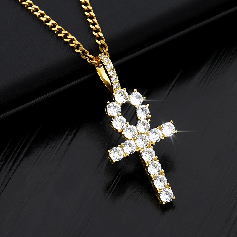 Trend Cross Egyptian Ankh Life Symbol Gold Cross Jewelry Necklace Religious Crystal Pendants For Women Jewelry