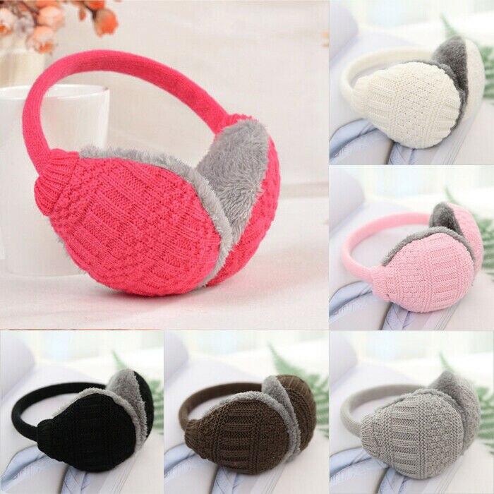 Sweet Girls Women Winter Solid Color Warm Knitted Plush Casual Earmuffs Ear Warmers Ear Muffs Earlap