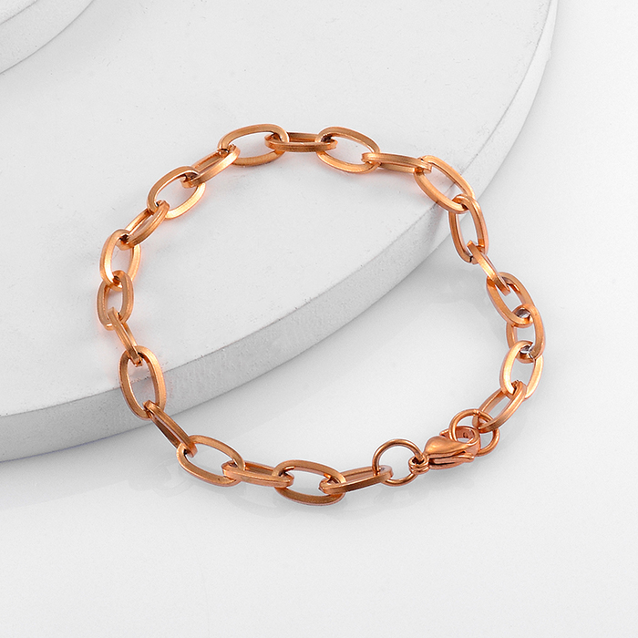 Charm Stainless Steel for Women Girls Gold Color Herringbone Link Bracelet Bohemian Jewelry: 5mm Rose / 18CM