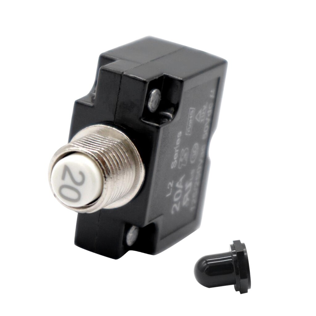 20A DC Thermal Circuit Breaker &amp; Quick Connect Terminal &amp; Black Waterproof Button Cover For Automotive/Marine Etc 47mm*29mm